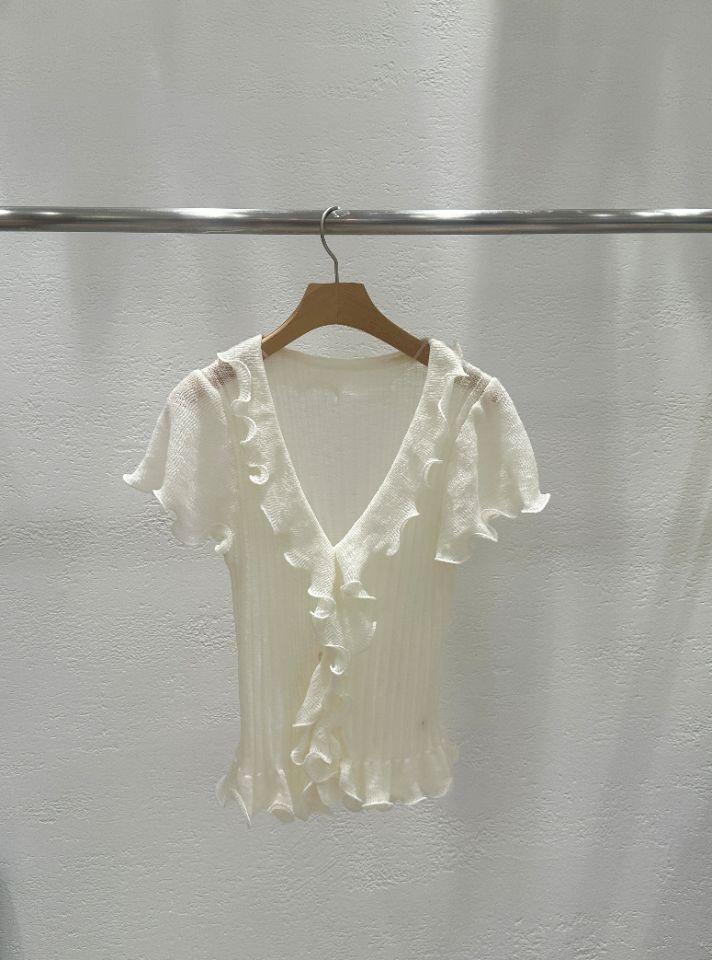 CRONG韓國代購女裝新款真品職業推薦休閑人氣針織衫荷葉邊CRONG針織衫圖色1