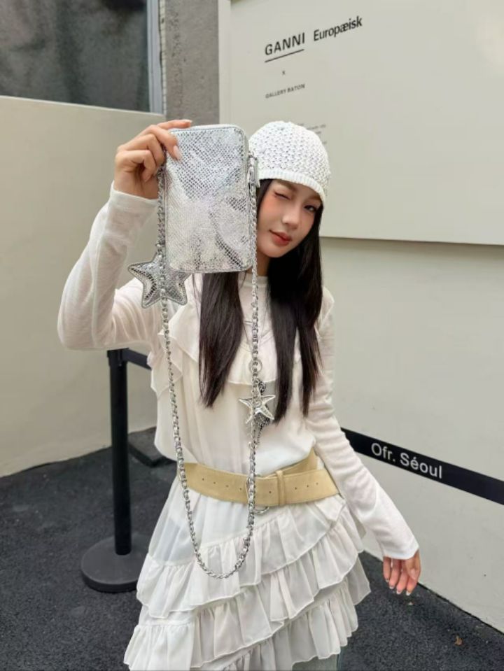 TROUVAILLE韓國直郵女裝新品休閑熱賣單肩斜跨包含飾品羊皮TROUVAILLE單肩/斜跨包