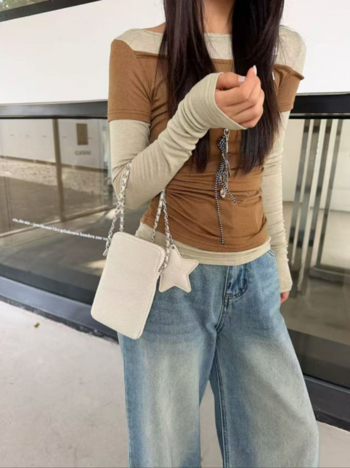 TROUVAILLE韓國直郵女裝新品休閑熱賣單肩斜跨包含飾品羊皮TROUVAILLE單肩/斜跨包