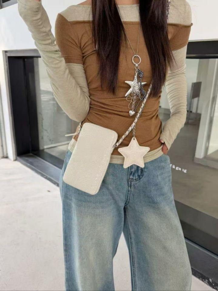 TROUVAILLE韓國直郵女裝新品休閑熱賣單肩斜跨包含飾品羊皮TROUVAILLE單肩/斜跨包