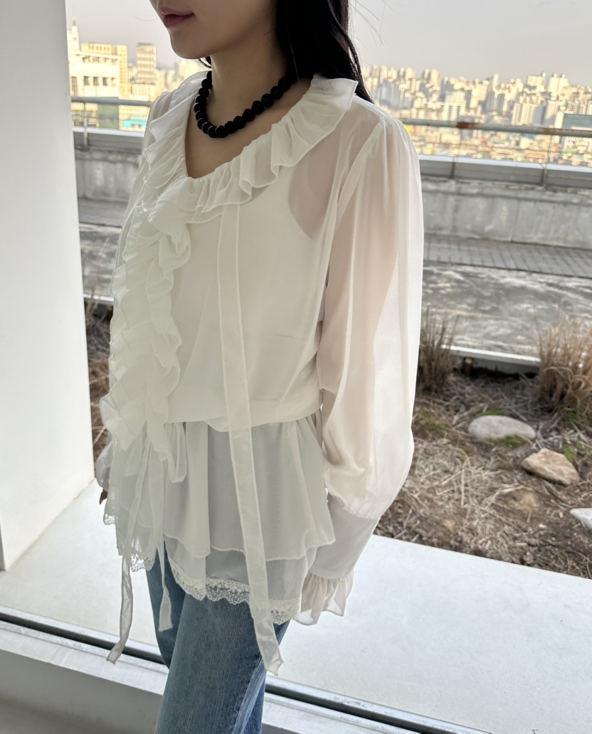 JENNY 1976東大門代購女士新款職業推薦時尚長袖T恤荷葉邊JENNY 1976長袖T恤