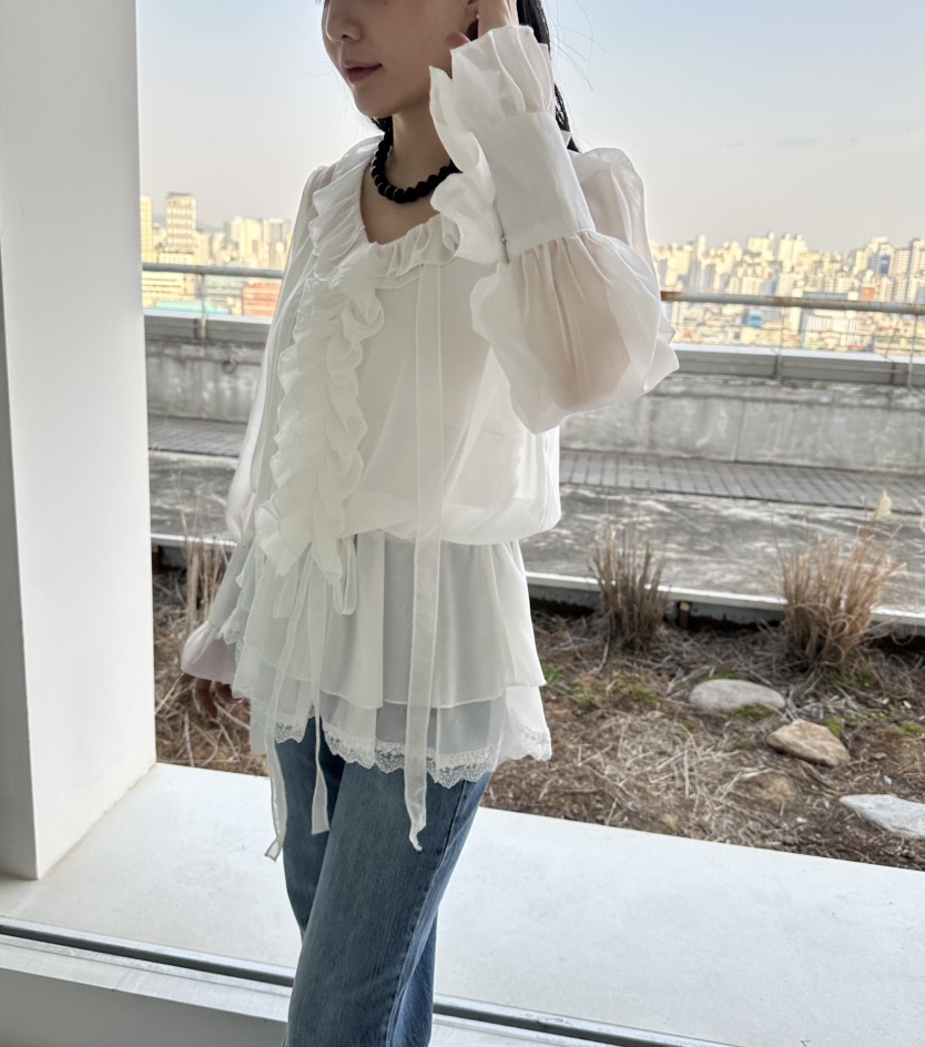 JENNY 1976東大門代購女士新款職業推薦時尚長袖T恤荷葉邊JENNY 1976長袖T恤