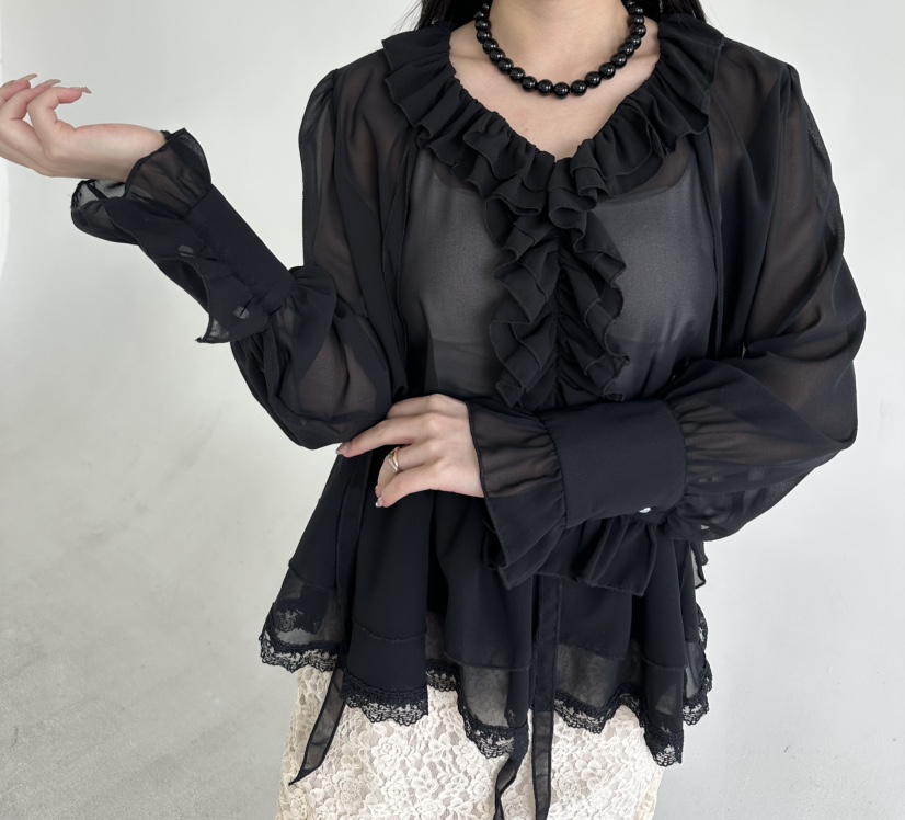 JENNY 1976東大門代購女士新款職業推薦時尚長袖T恤荷葉邊JENNY 1976長袖T恤