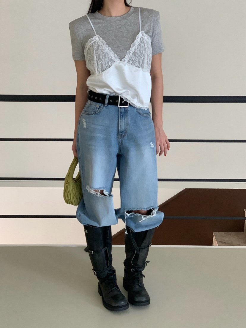 REVE CITE-L東大門代購女裝新款26春夏熱賣T恤假兩件蕾絲REVE CITE-LT恤