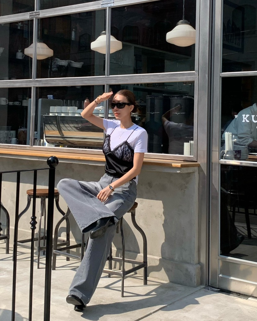 REVE CITE-L東大門代購女裝新款26春夏熱賣T恤假兩件蕾絲REVE CITE-LT恤