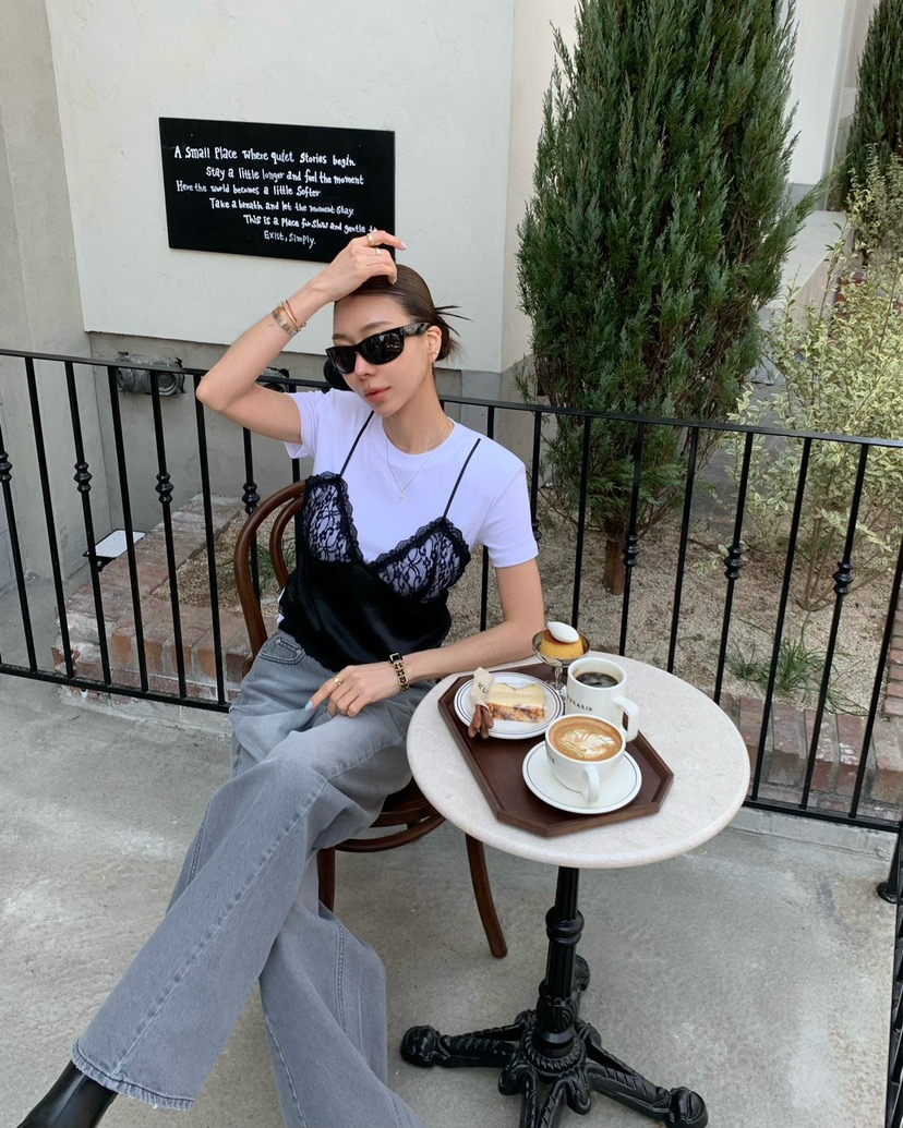 REVE CITE-L東大門代購女裝新款26春夏熱賣T恤假兩件蕾絲REVE CITE-LT恤