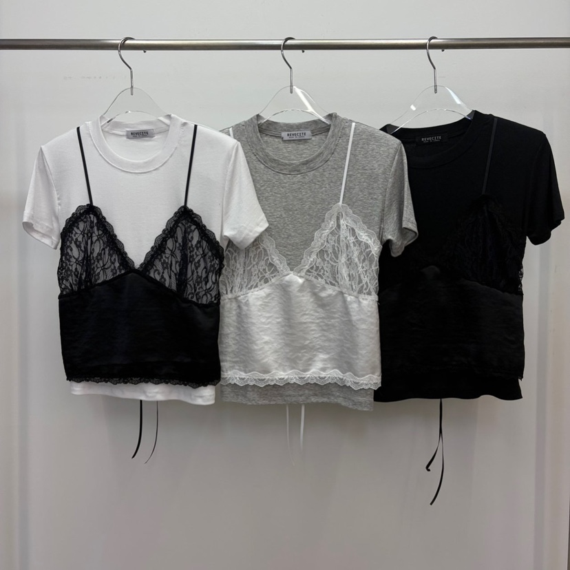 REVE CITE-L東大門代購女裝新款26春夏熱賣T恤假兩件蕾絲REVE CITE-LT恤