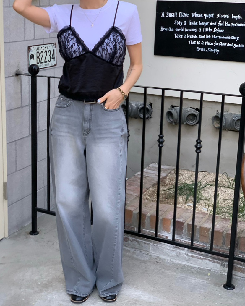 REVE CITE-L東大門代購女裝新款26春夏熱賣T恤假兩件蕾絲REVE CITE-LT恤圖色1