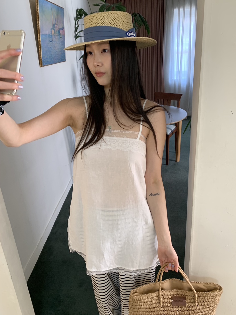 LIKEVAM韓國直郵實拍女士新品熱賣時尚職業吊帶背心亞麻長款LIKEVAM吊帶/背心