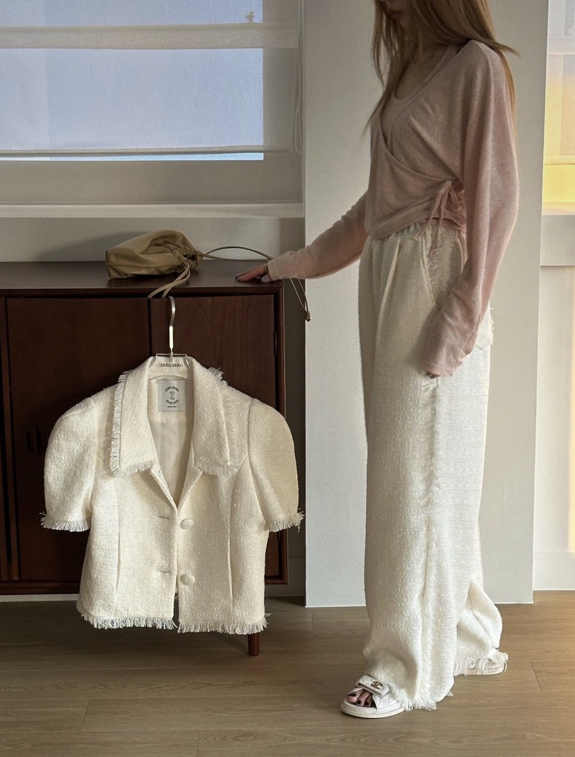 ZEROZERO韓國直郵女裝新品推薦人氣26春夏休閑褲粗花呢流蘇ZEROZERO休閑褲