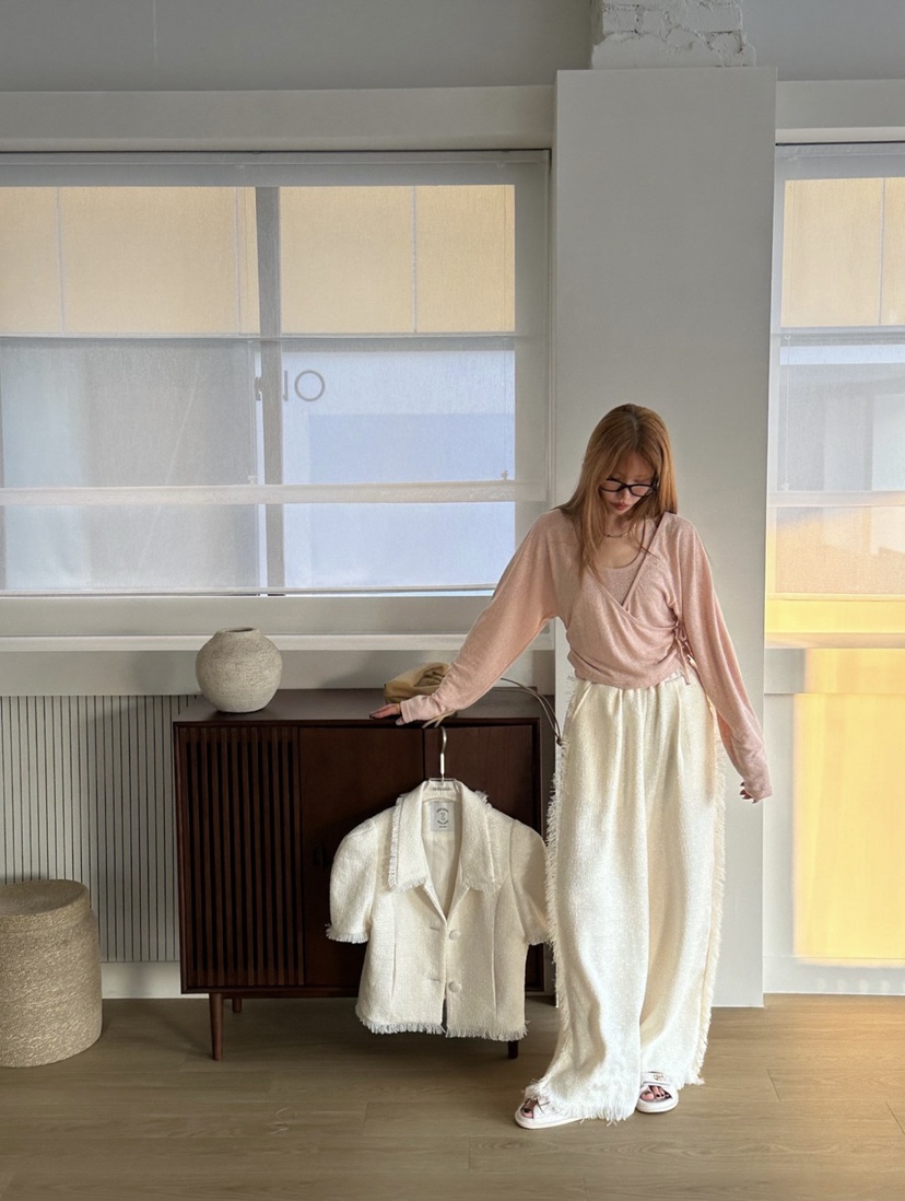 ZEROZERO韓國直郵女裝新品推薦人氣26春夏休閑褲粗花呢流蘇ZEROZERO休閑褲