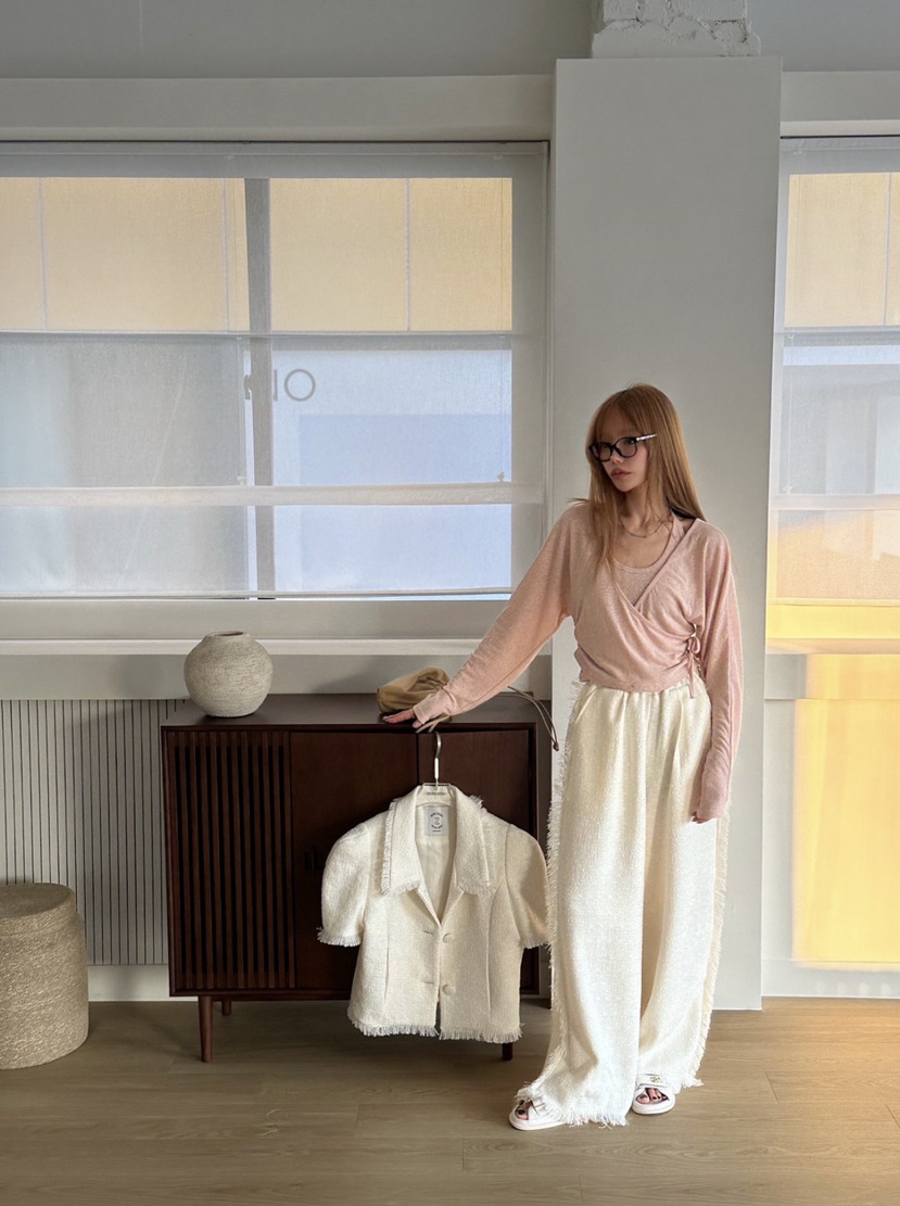 ZEROZERO韓國直郵女裝新品推薦人氣26春夏休閑褲粗花呢流蘇ZEROZERO休閑褲