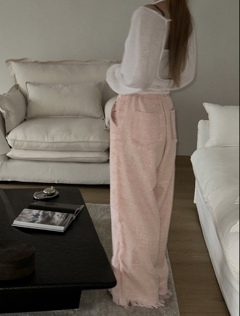 ZEROZERO韓國直郵女裝新品推薦人氣26春夏休閑褲粗花呢流蘇ZEROZERO休閑褲