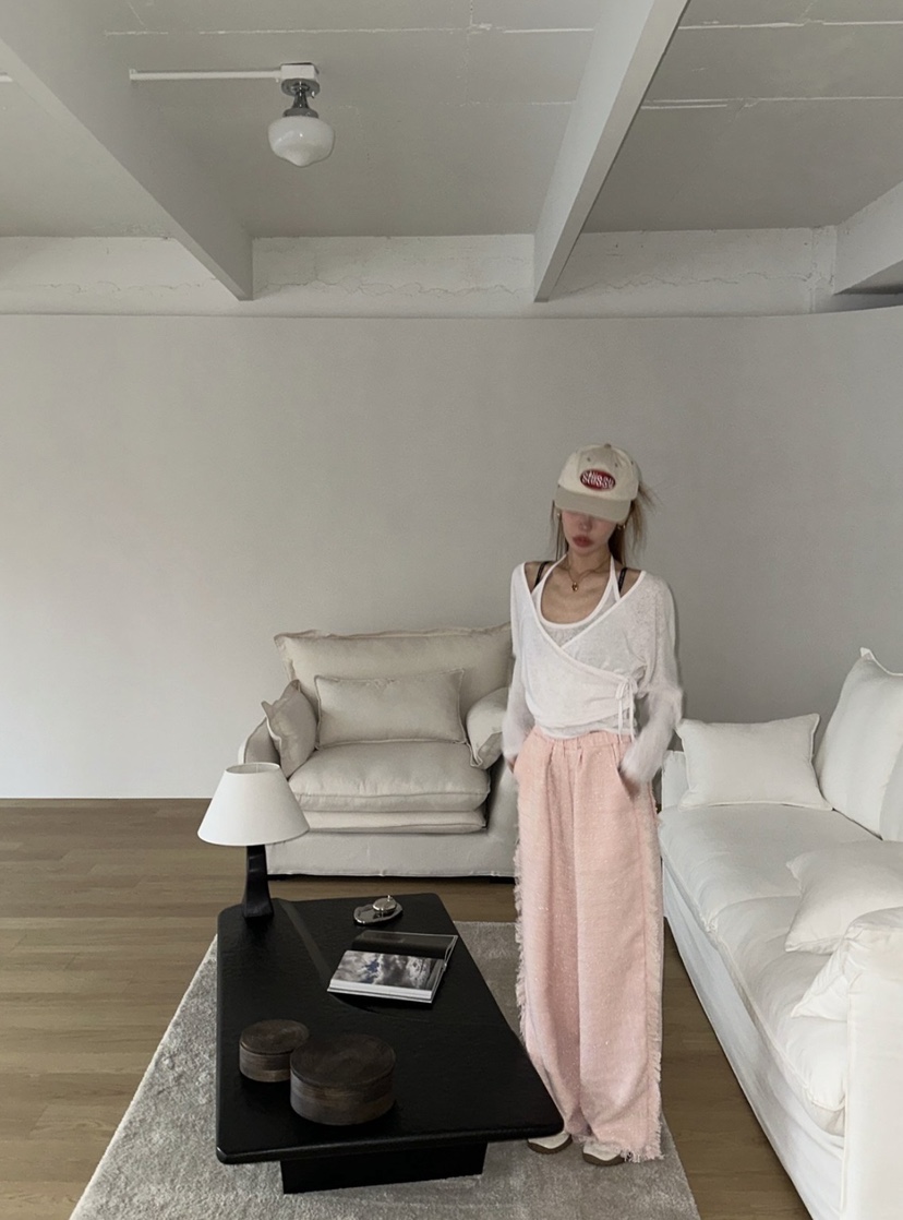 ZEROZERO韓國直郵女裝新品推薦人氣26春夏休閑褲粗花呢流蘇ZEROZERO休閑褲