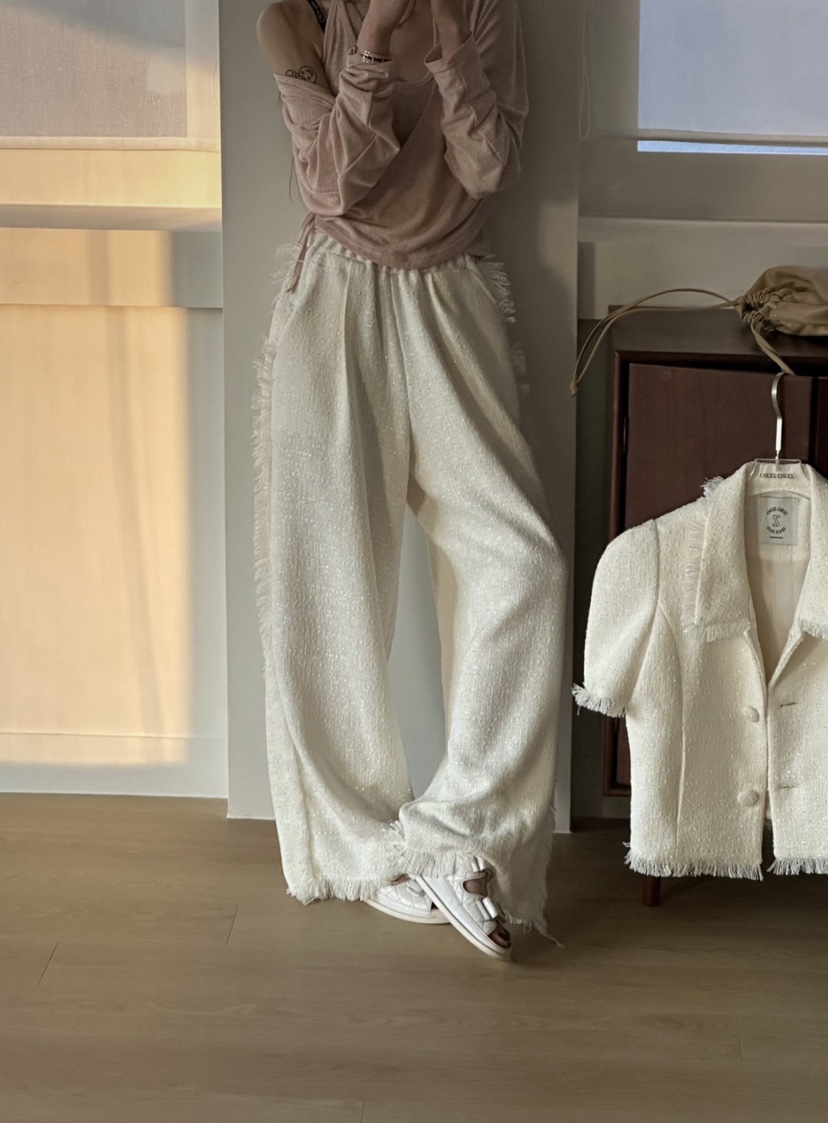 ZEROZERO韓國直郵女裝新品推薦人氣26春夏休閑褲粗花呢流蘇ZEROZERO休閑褲圖色2