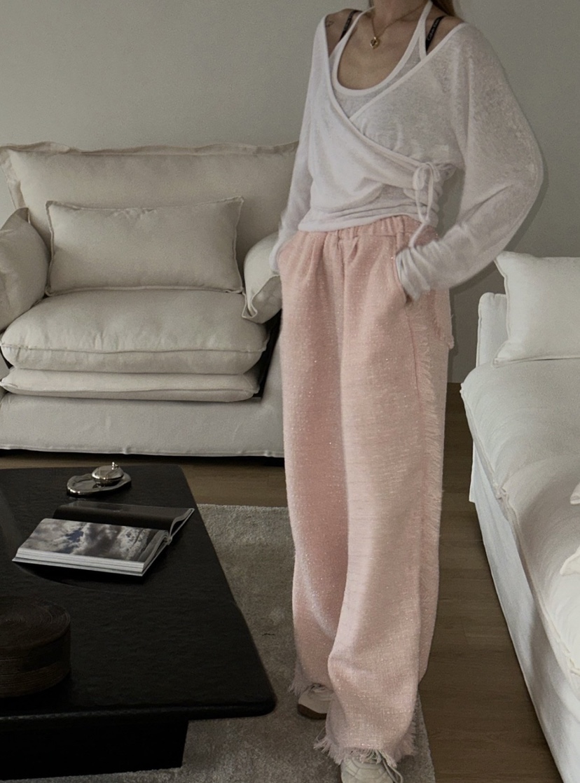 ZEROZERO韓國直郵女裝新品推薦人氣26春夏休閑褲粗花呢流蘇ZEROZERO休閑褲圖色3