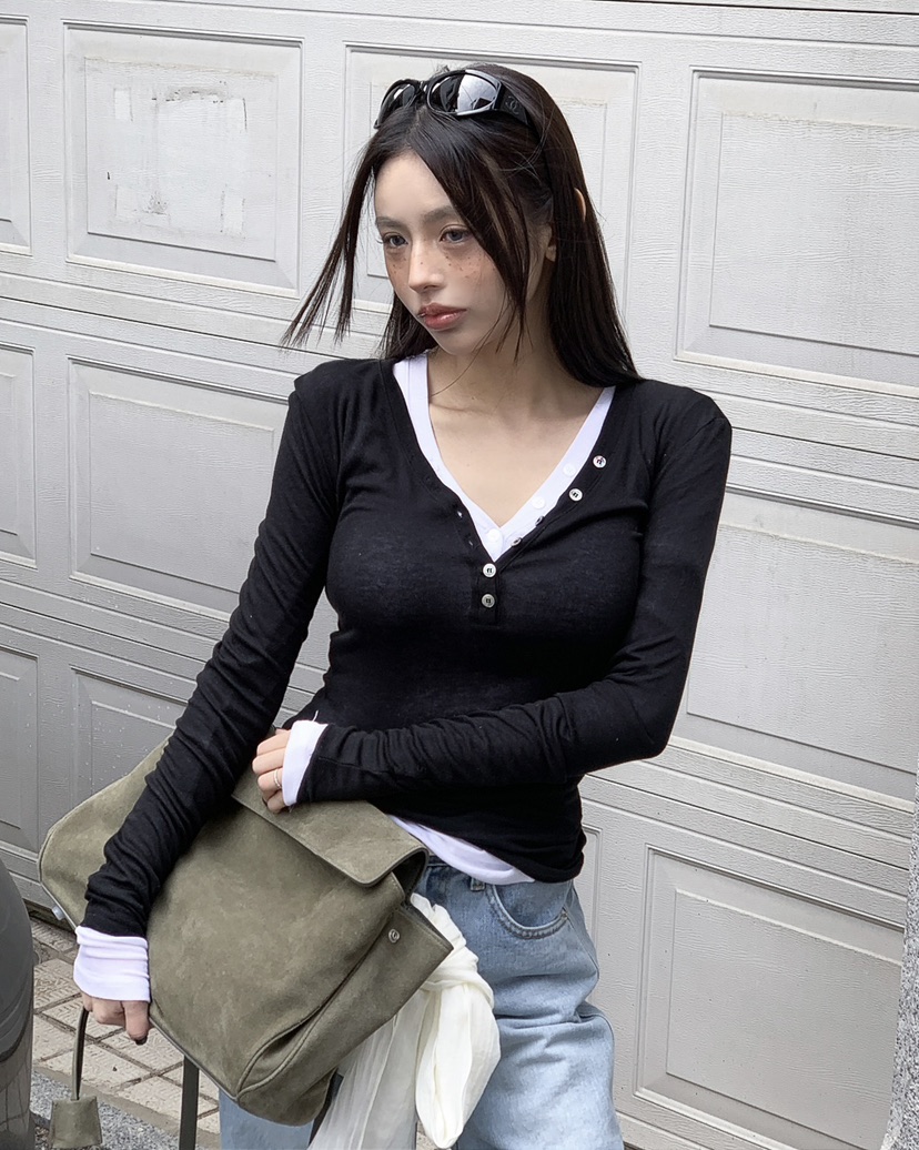 LIVE AID-P韓國東大門代購女裝新款人氣推薦休閑長袖T恤LIVE AID-P長袖T恤