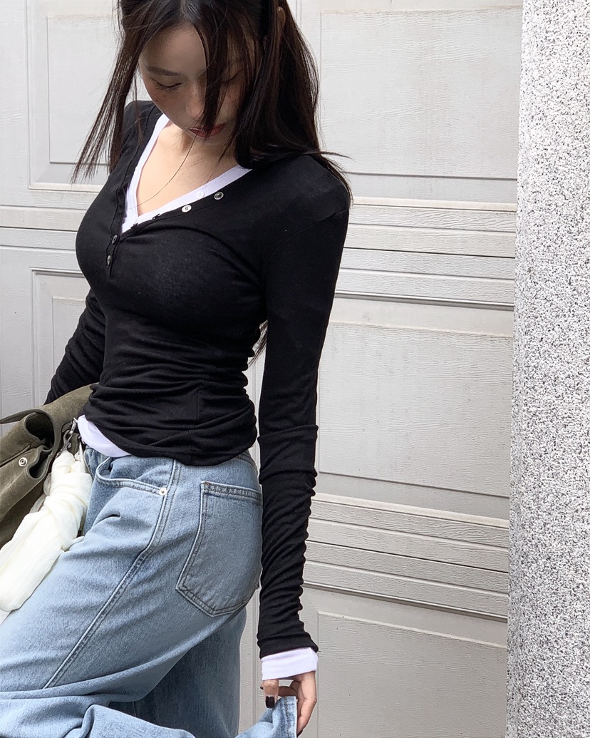 LIVE AID-P韓國東大門代購女裝新款人氣推薦休閑長袖T恤LIVE AID-P長袖T恤