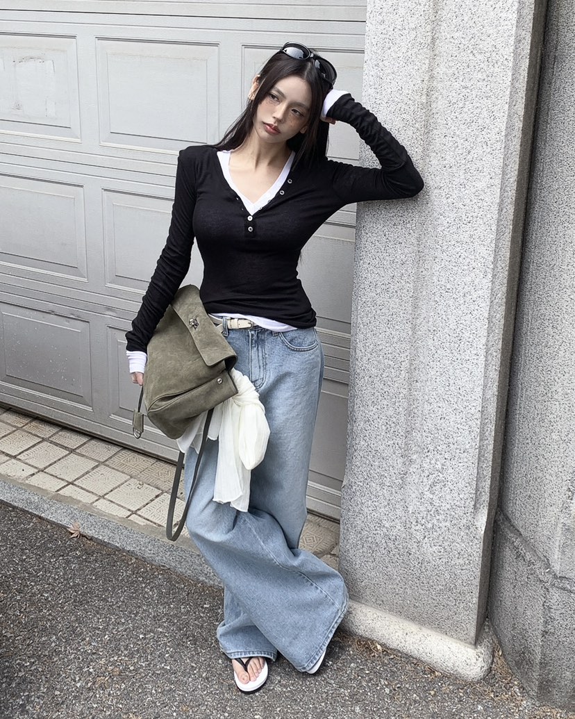 LIVE AID-P韓國東大門代購女裝新款人氣推薦休閑長袖T恤LIVE AID-P長袖T恤