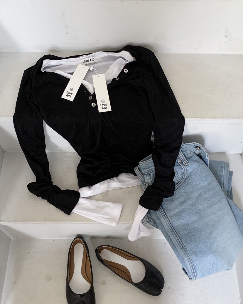 LIVE AID-P韓國東大門代購女裝新款人氣推薦休閑長袖T恤LIVE AID-P長袖T恤