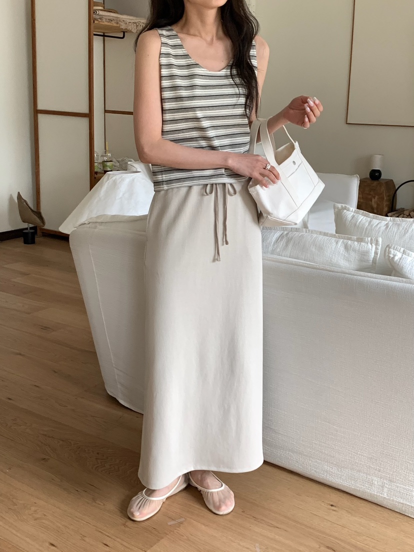 BLEECKER韓國代購女士新品休閑熱賣人氣推薦職業長裙含腰繩BLEECKER長裙