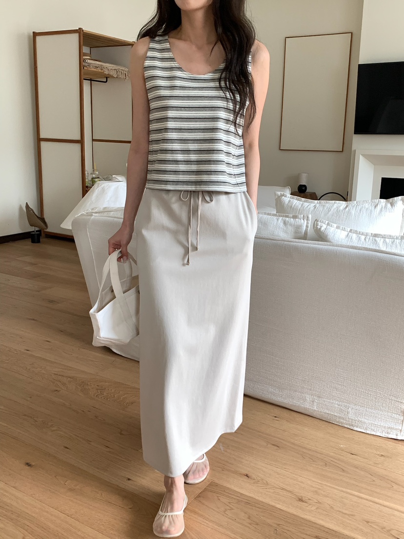 BLEECKER韓國代購女士新品休閑熱賣人氣推薦職業長裙含腰繩BLEECKER長裙