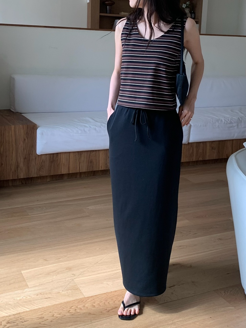 BLEECKER韓國代購女士新品休閑熱賣人氣推薦職業長裙含腰繩BLEECKER長裙