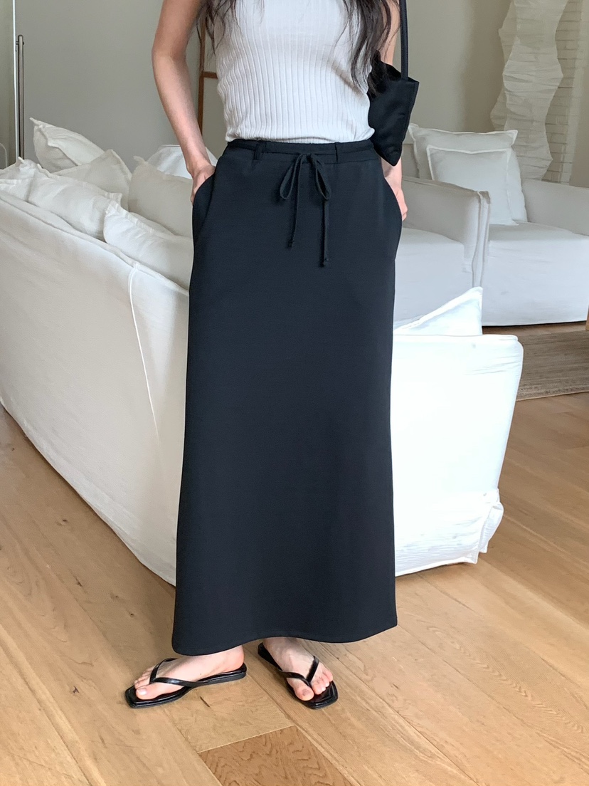 BLEECKER韓國代購女士新品休閑熱賣人氣推薦職業長裙含腰繩BLEECKER長裙