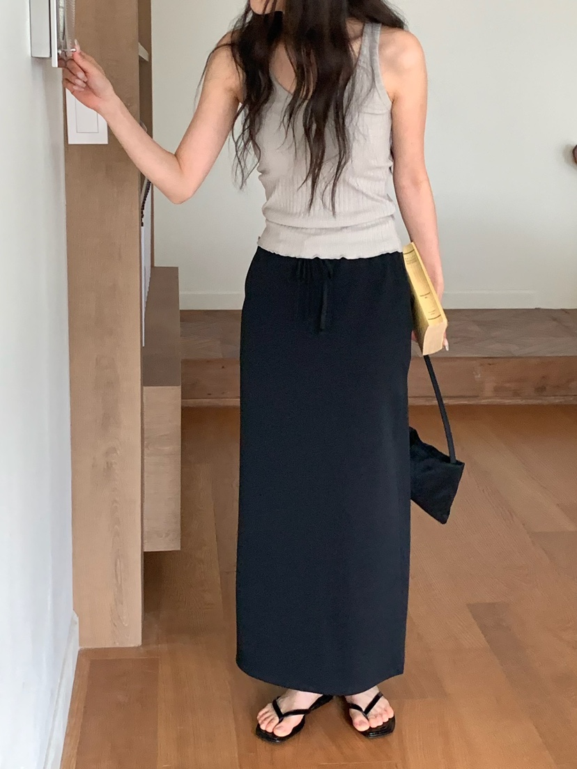 BLEECKER韓國代購女士新品休閑熱賣人氣推薦職業長裙含腰繩BLEECKER長裙