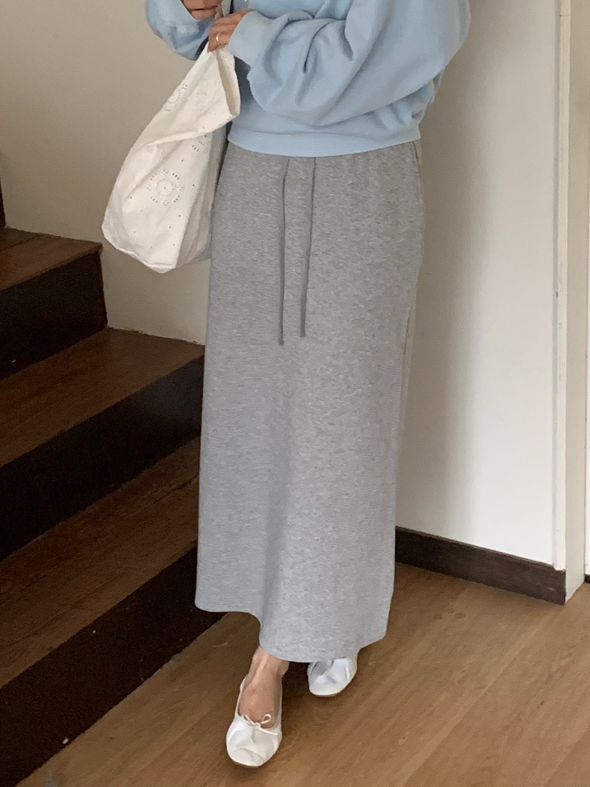 BLEECKER韓國代購女士新品休閑熱賣人氣推薦職業長裙含腰繩BLEECKER長裙