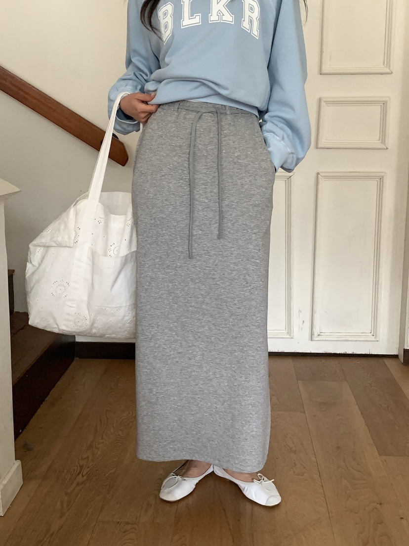 BLEECKER韓國代購女士新品休閑熱賣人氣推薦職業長裙含腰繩BLEECKER長裙