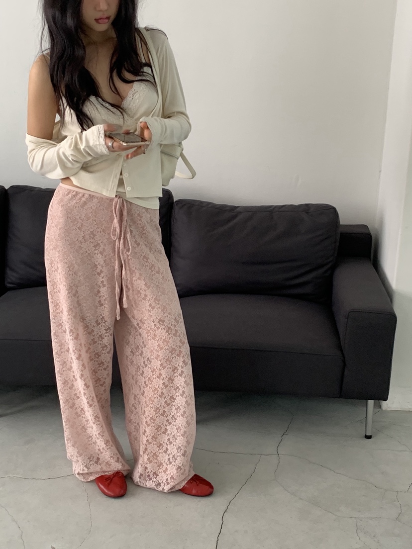 SUNDER MARKET韓國東大門直郵女裝新品26春夏休閑褲蕾絲長款SUNDER MARKET休閑褲