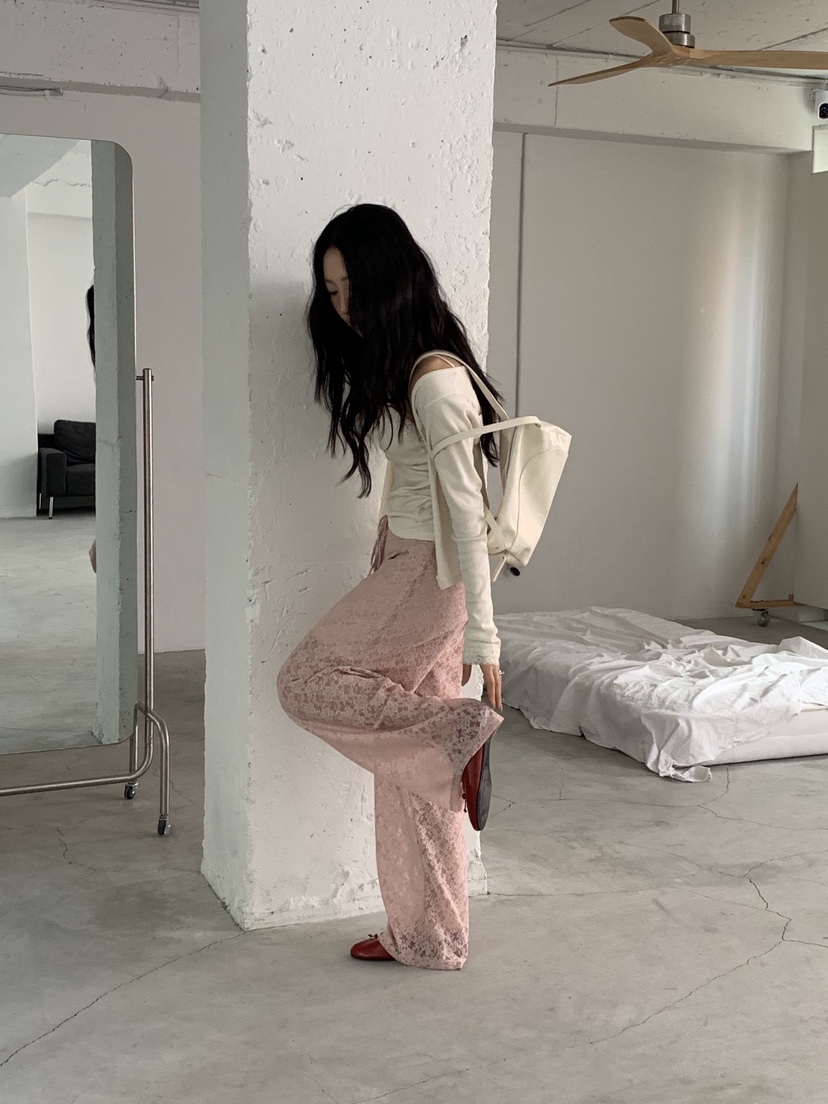 SUNDER MARKET韓國東大門直郵女裝新品26春夏休閑褲蕾絲長款SUNDER MARKET休閑褲