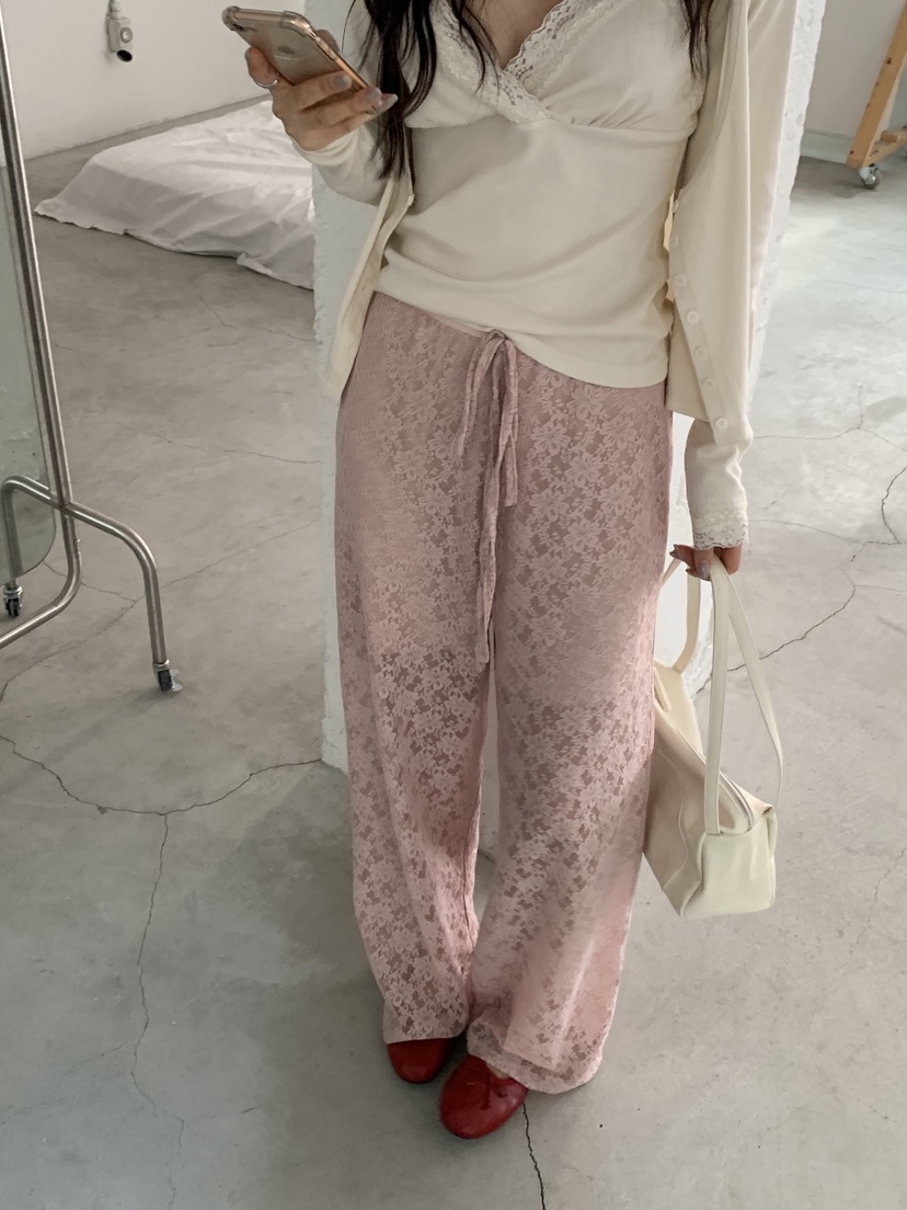 SUNDER MARKET韓國東大門直郵女裝新品26春夏休閑褲蕾絲長款SUNDER MARKET休閑褲