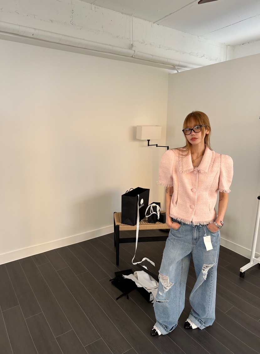 ZEROZERO韓國直郵實拍女士新品人氣時尚26春夏夾克粗花呢流蘇ZEROZERO夾克