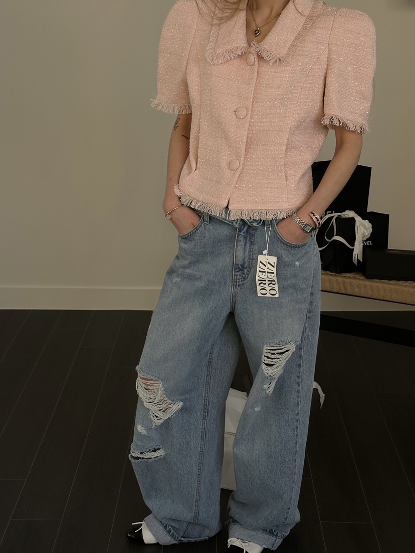 ZEROZERO韓國直郵實拍女士新品人氣時尚26春夏夾克粗花呢流蘇ZEROZERO夾克圖色2