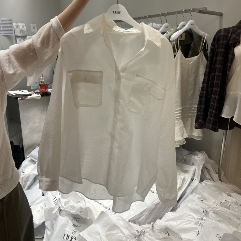 NUESE韓國直郵實拍女士新款熱賣職業推薦人氣襯衫蕾絲衫口袋NUESE襯衫/蕾絲衫圖色1