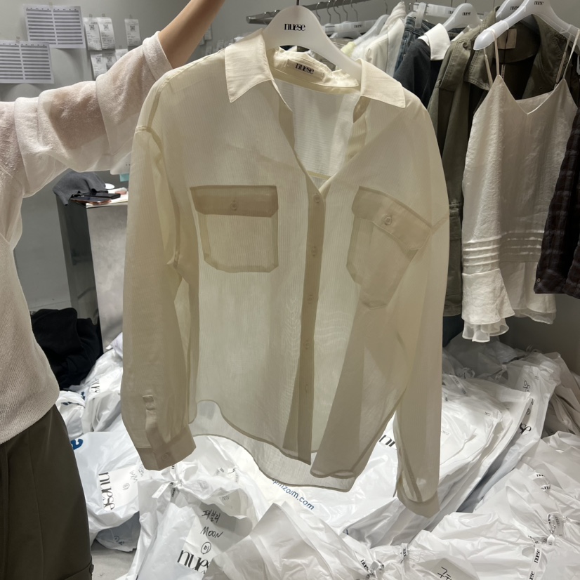 NUESE韓國直郵實拍女士新款熱賣職業推薦人氣襯衫蕾絲衫口袋NUESE襯衫/蕾絲衫圖色2