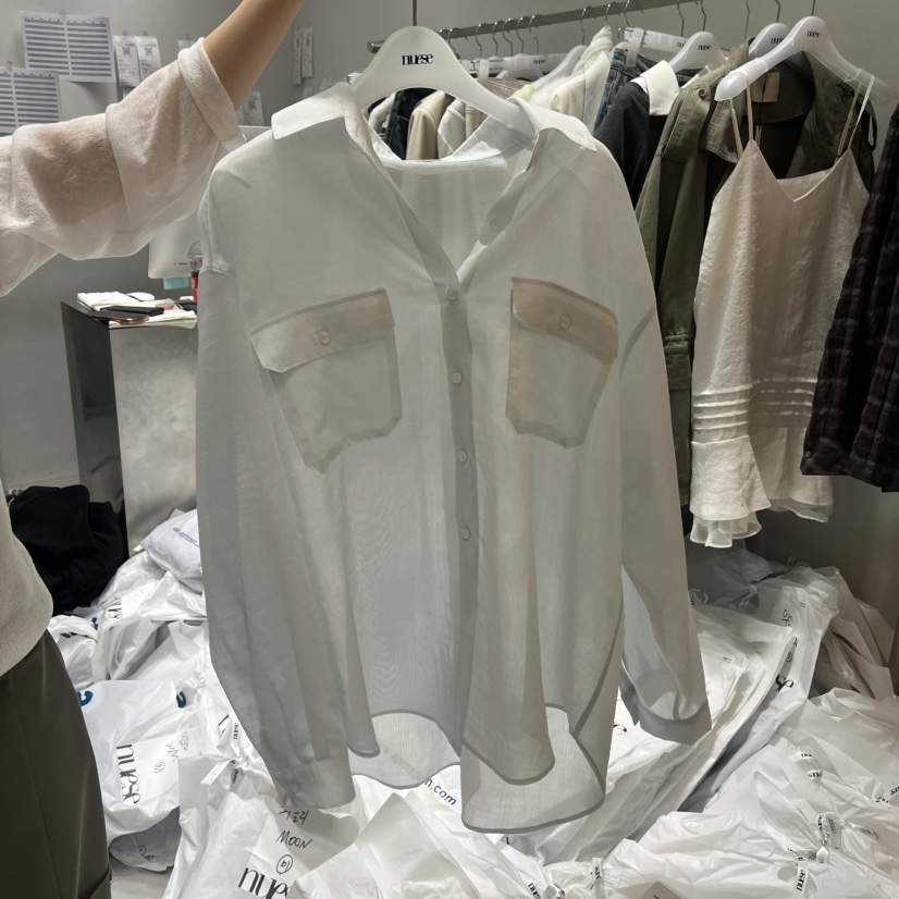 NUESE韓國直郵實拍女士新款熱賣職業推薦人氣襯衫蕾絲衫口袋NUESE襯衫/蕾絲衫圖色3