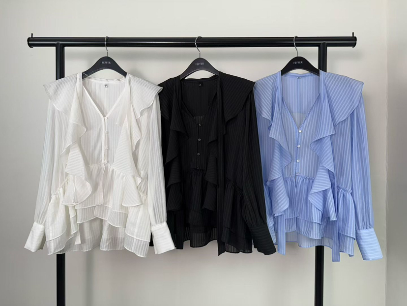 FEFFER韓國直郵實拍女士新款推薦休閑26春夏襯衫蕾絲衫荷葉邊FEFFER襯衫/蕾絲衫