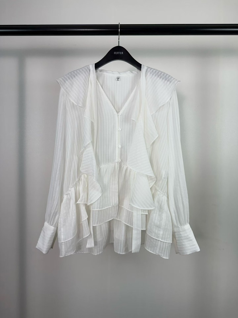 FEFFER韓國直郵實拍女士新款推薦休閑26春夏襯衫蕾絲衫荷葉邊FEFFER襯衫/蕾絲衫圖色1