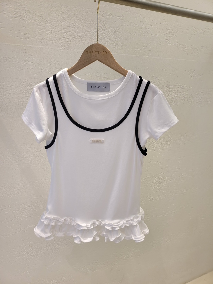 THE OTHER韓國代購女士新品休閑職業推薦人氣熱賣T恤假兩件THE OTHERT恤圖色2白色