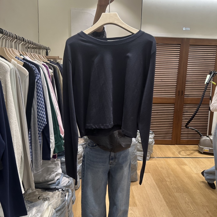 GILLI韓國東大門代購女士新款職業推薦熱賣休閑26春夏長袖T恤GILLI長袖T恤圖色4墨色