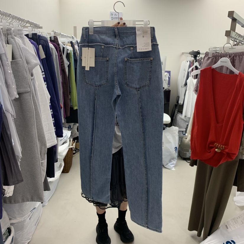 SOLD OUT韓國直郵實拍女裝新款熱賣休閑人氣時尚牛仔褲褶裥SOLD OUT牛仔褲