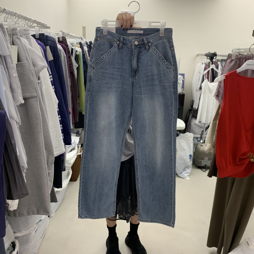 SOLD OUT韓國直郵實拍女裝新款熱賣休閑人氣時尚牛仔褲褶裥SOLD OUT牛仔褲圖色1