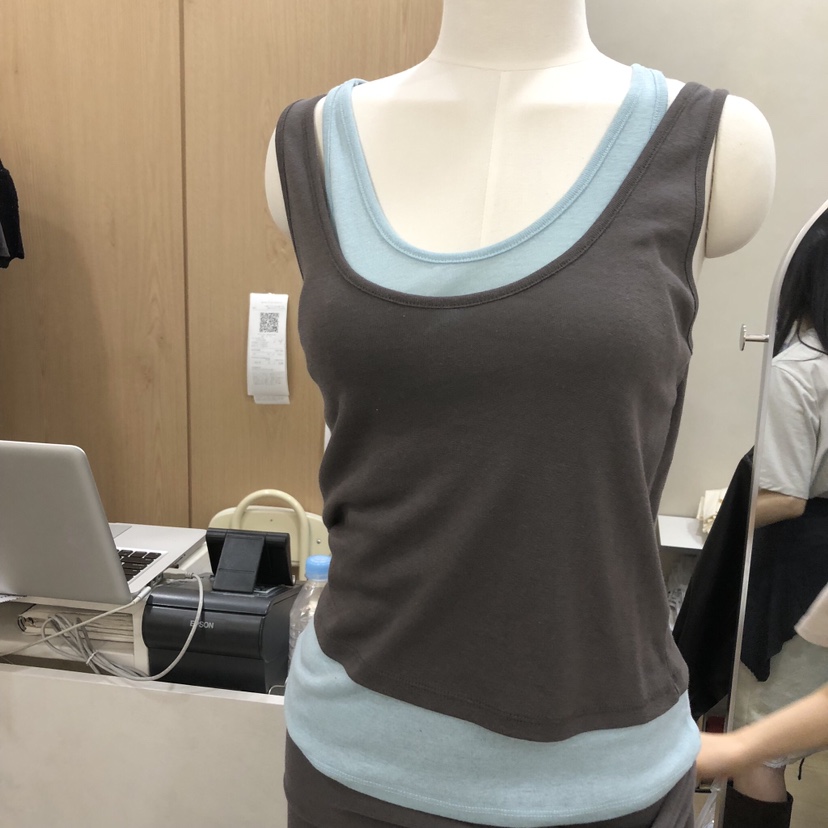 VILLABUTTON韓國直郵實拍女士新品休閑熱賣吊帶背心假兩件VILLABUTTON吊帶/背心圖色2