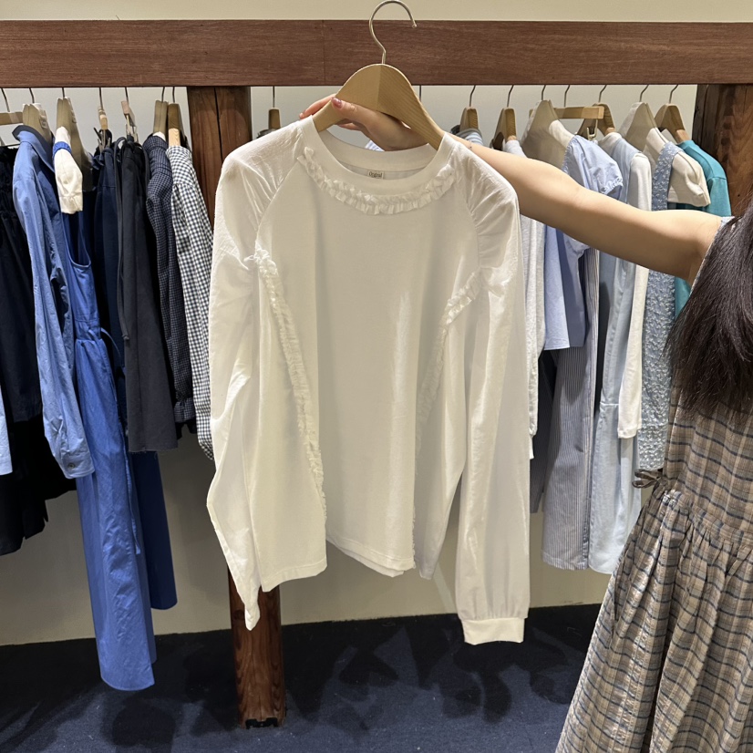 FURE韓國東大門代購女士新品人氣休閑職業熱賣長袖T恤荷葉邊FURE長袖T恤圖色1