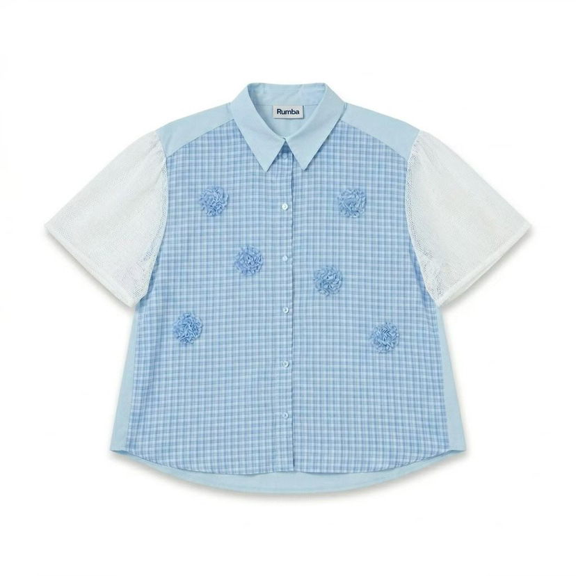 RUMBA韓國東大門代購女士新款26春夏時尚人氣襯衫蕾絲衫花朵RUMBA襯衫/蕾絲衫圖色1