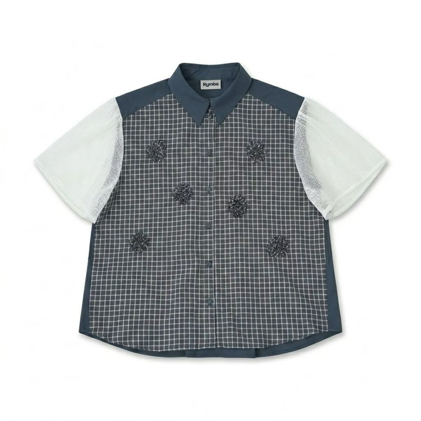 RUMBA韓國東大門代購女士新款26春夏時尚人氣襯衫蕾絲衫花朵RUMBA襯衫/蕾絲衫圖色2