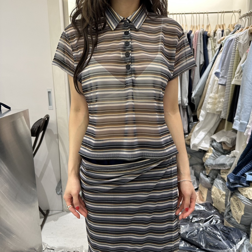 BERTHA韓國代購女士新款職業襯衫蕾絲衫不含內搭網眼條紋BERTHA襯衫/蕾絲衫圖色1